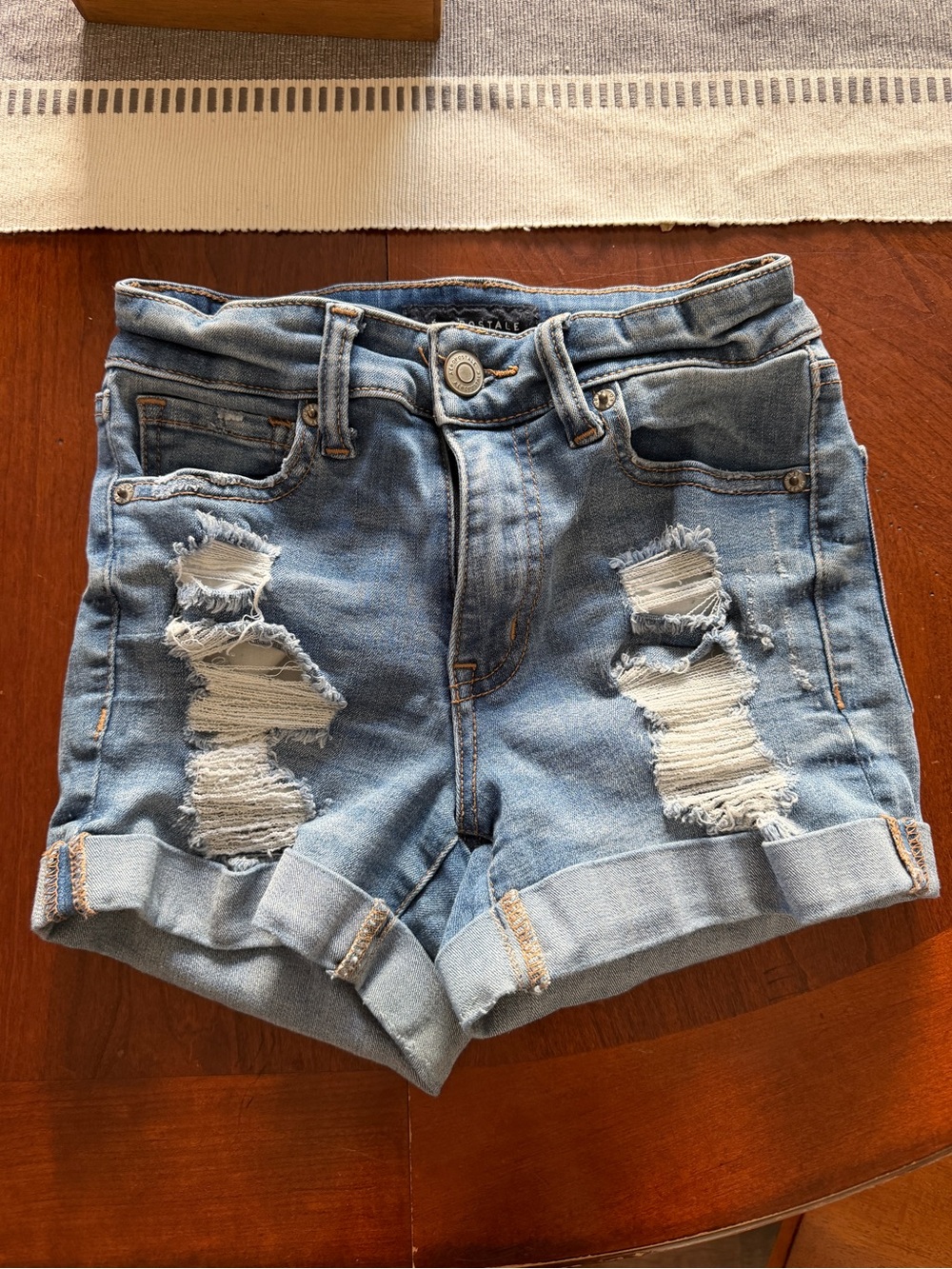 Aeropostale Light Blue Distressed Rolled-Hem Jean Shorts